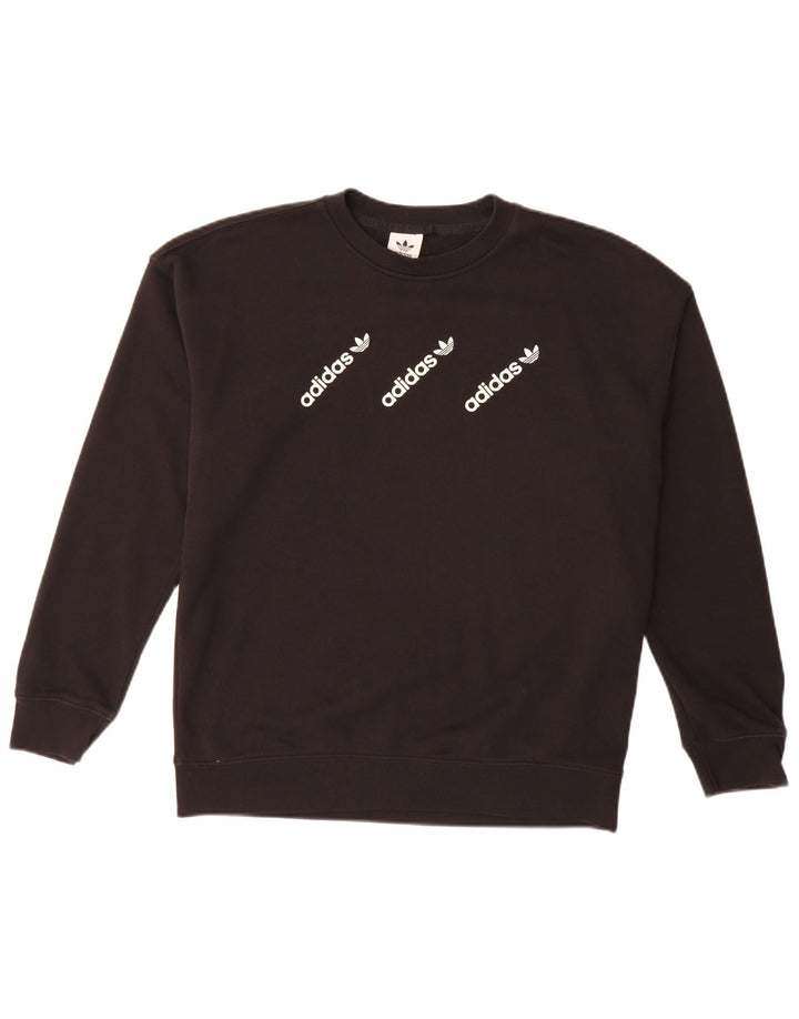 ADIDAS Damen Grafik-Sweatshirt-Pullover UK 14 Große schwarze Baumwolle