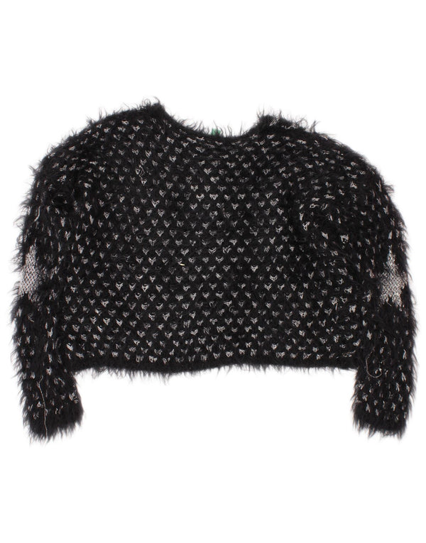 Benetton Crop Cardigan für Mädchen, 4–5 Jahre, XS, Schwarz, geometrisches Acryl