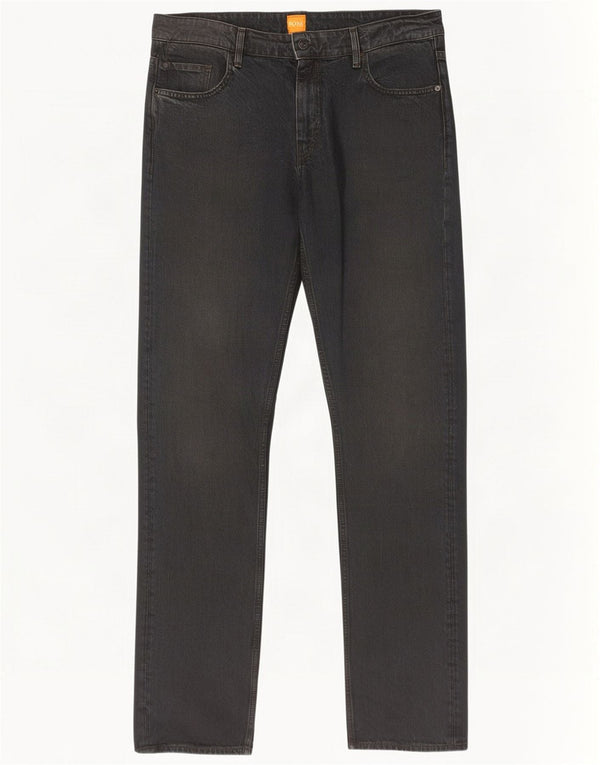 Hugo Boss Herren Straight Jeans W34 L34 Schwarze Baumwolle
