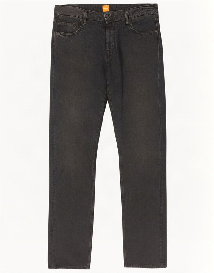 Hugo Boss Herren Straight Jeans W34 L34 Schwarze Baumwolle