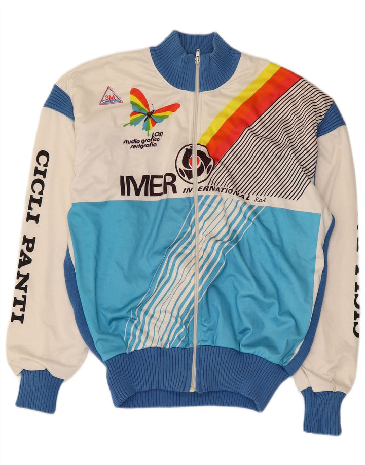Vintage Herren-Trainingsanzugoberteil mit Grafik, IT 50, Mittelblau, Farbblock