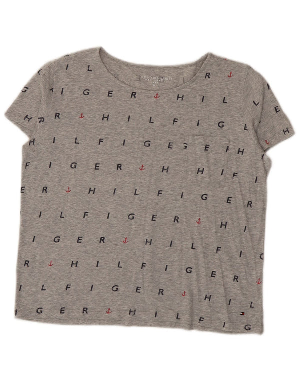 Tommy Hilfiger Damen Grafik-T-Shirt-Oberteil UK 14 Mittelgraue Baumwolle