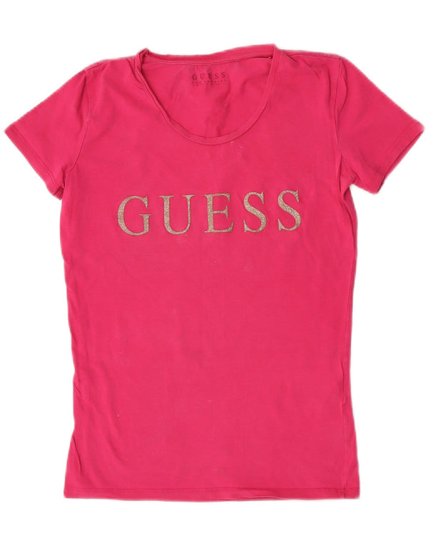Guess Womens Graphic T-Shirt Top UK 8 Small  Pink
