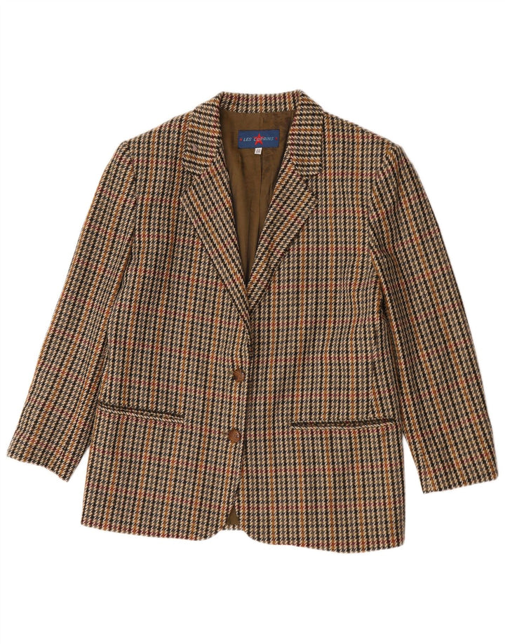 Les Copains Damen 2-Knopf-Blazerjacke IT 44 Mittelbrauner Hahnentritt