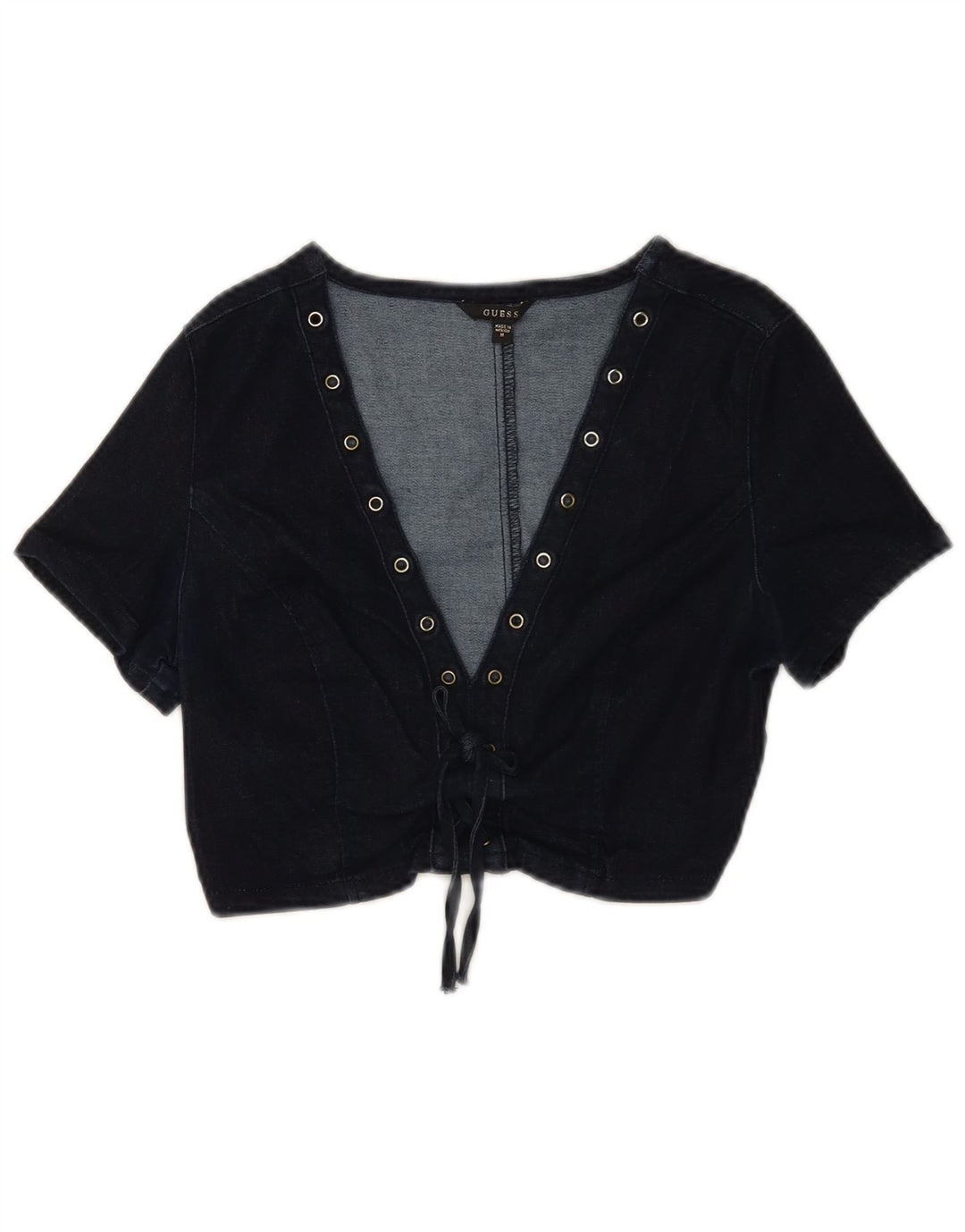 Guess Damen-Jeans-Crop-Top UK 12 aus mittelblauer, marineblauer Baumwolle