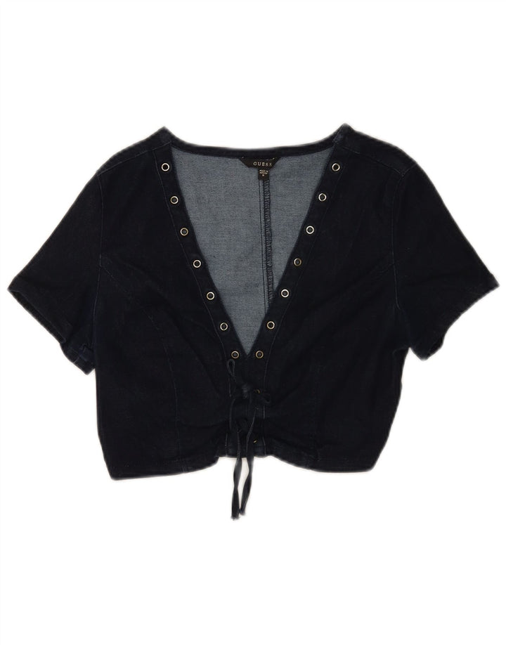 Guess Damen-Jeans-Crop-Top UK 12 aus mittelblauer, marineblauer Baumwolle