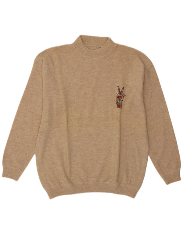 Vintage Damen Rollkragenpullover Pullover UK 18 XL Beige Lammwolle