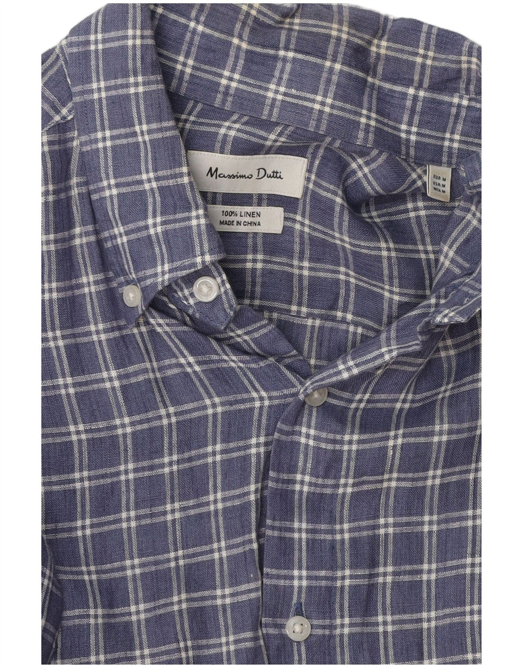Massimo Dutti Herrenhemd Mittelblau kariertes Leinen
