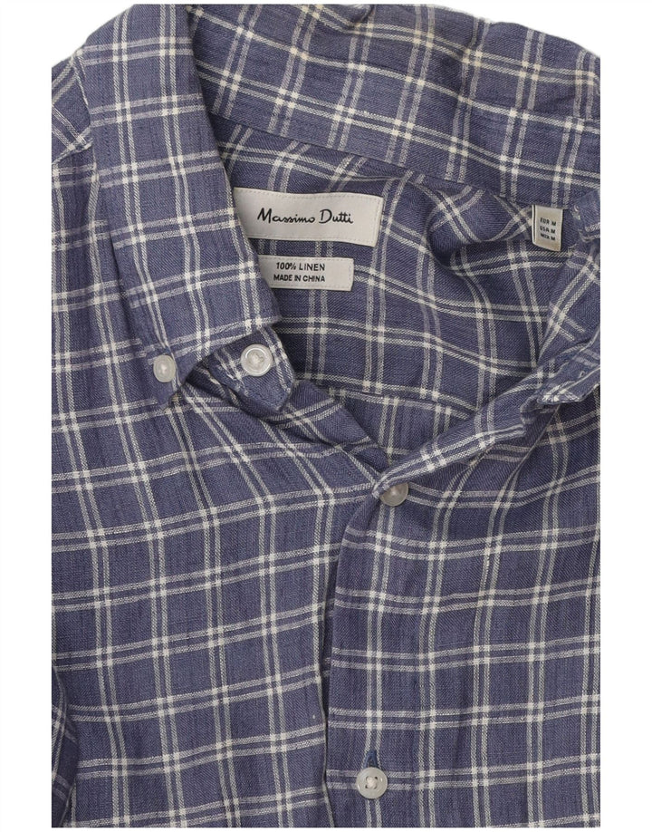 Massimo Dutti Herrenhemd Mittelblau kariertes Leinen