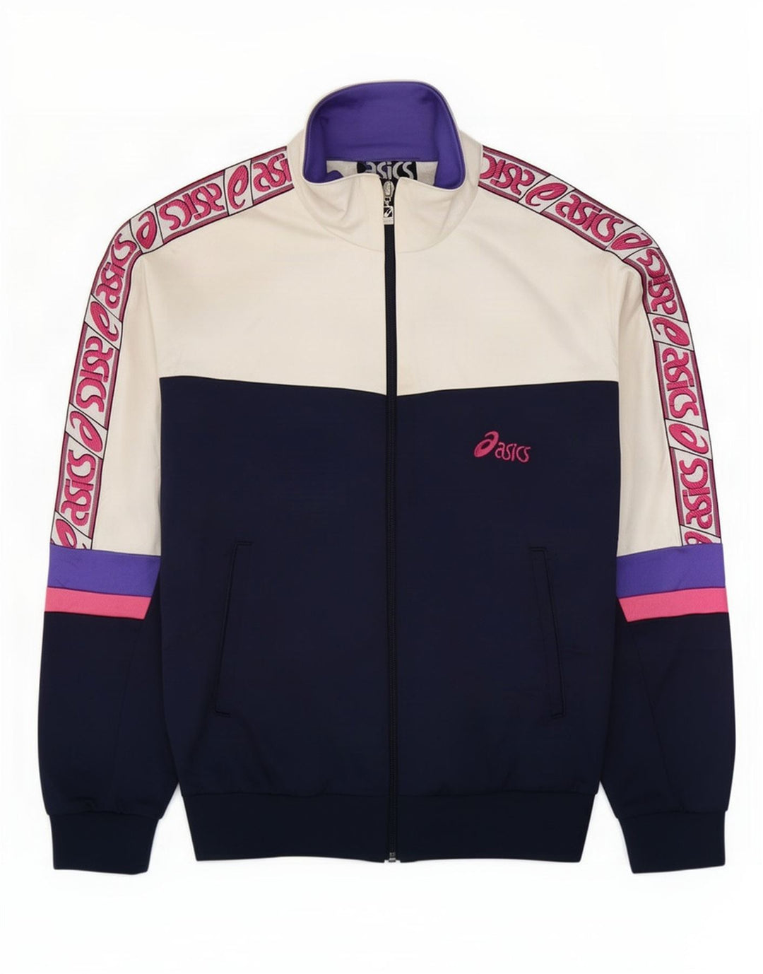 Asics Herren-Trainingsanzugoberteil mit Grafik, Größe IT 48, mittleres Marineblau, Farbblock