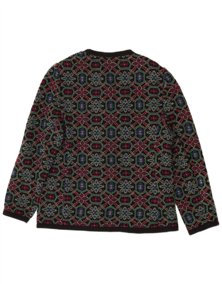 Les Lunis Damen-Cardigan-Pullover IT 48 XL Mehrfarbige geometrische Wolle
