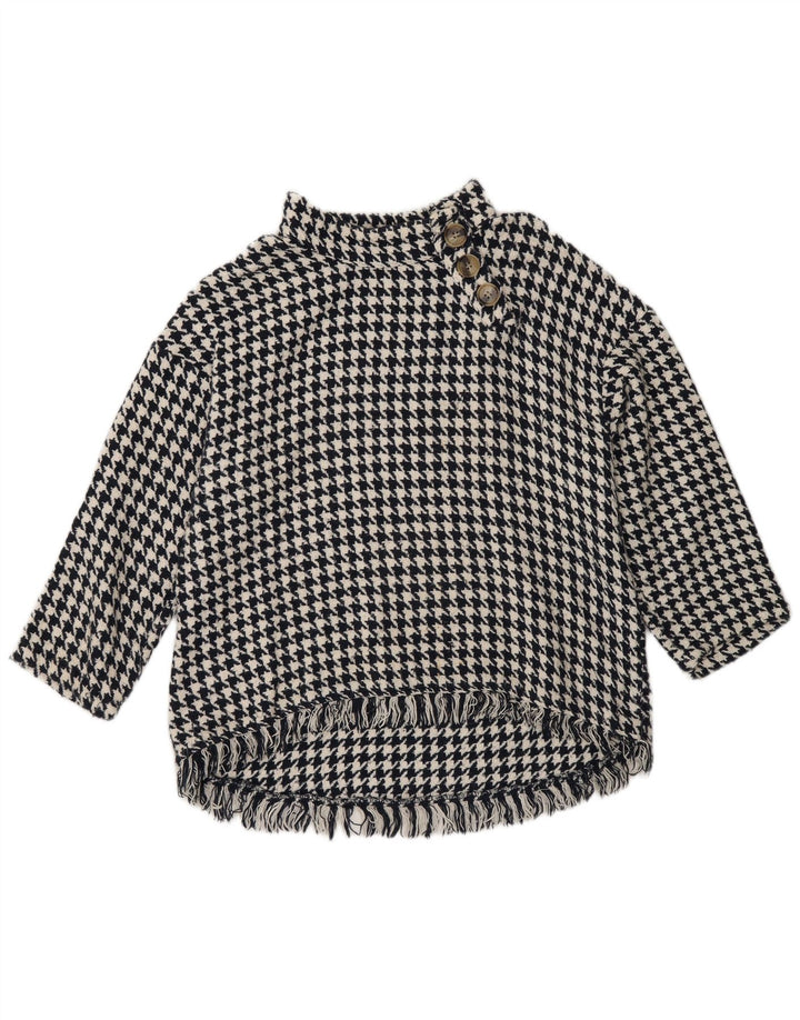 Zara Damen-Pullover mit Knopfkragen, Gr. 14, Mittelschwarz, Hahnentrittmuster