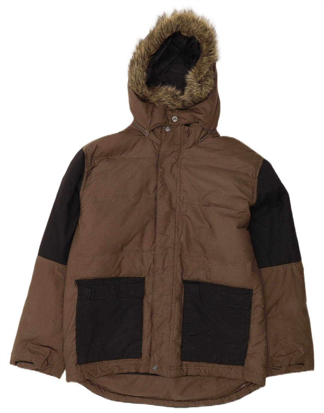 Adidas Herren-Jacke mit Kapuze, gepolstert, UK 38, Mittelbraun, Farbblock-Polyester