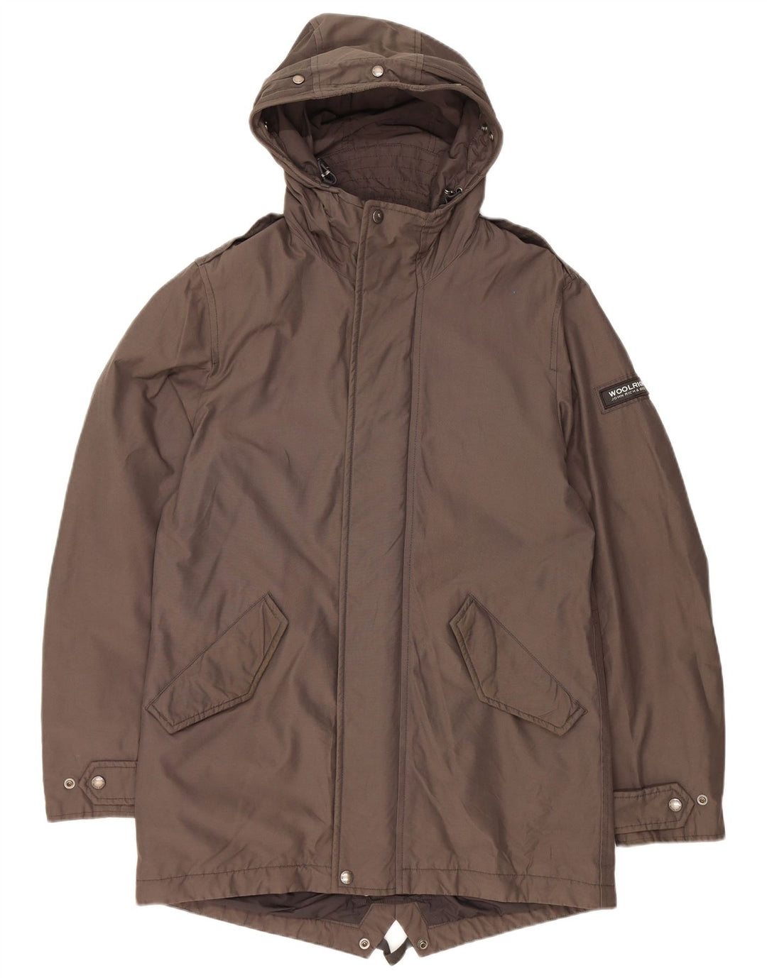 WOOLRICH Herren-Militär-Parka mit Kapuze, UK 38, mittelbraune Baumwolle