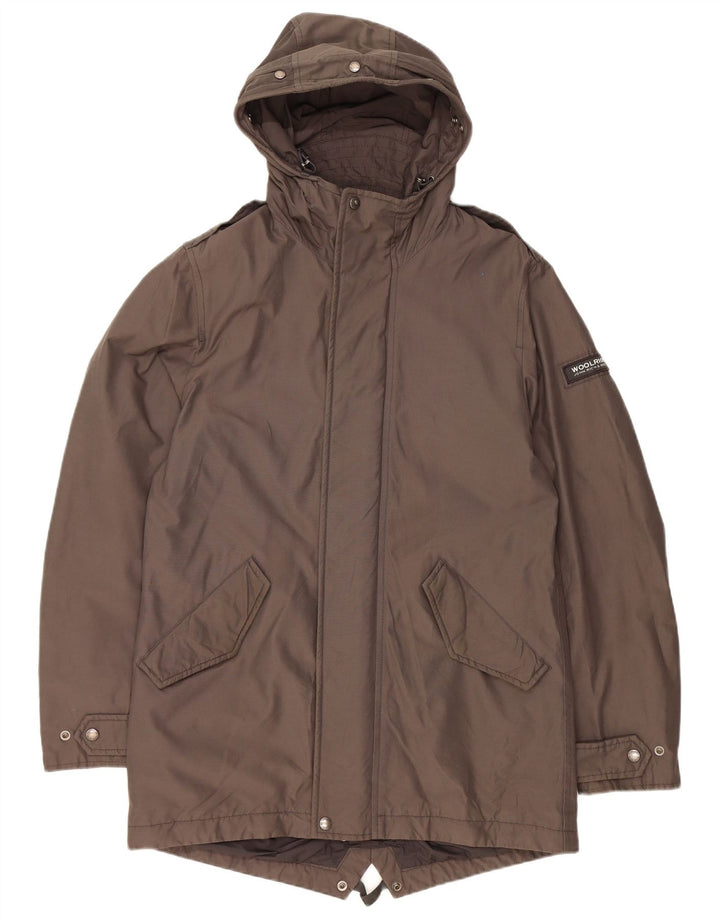 WOOLRICH Herren-Militär-Parka mit Kapuze, UK 38, mittelbraune Baumwolle