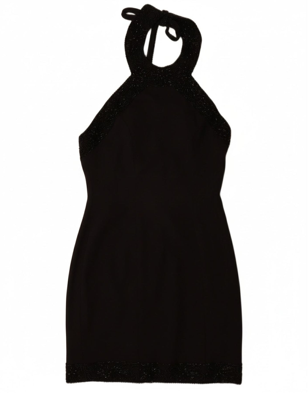 VINTAGE Damen Neckholder-Kleid UK 12 Medium Schwarz