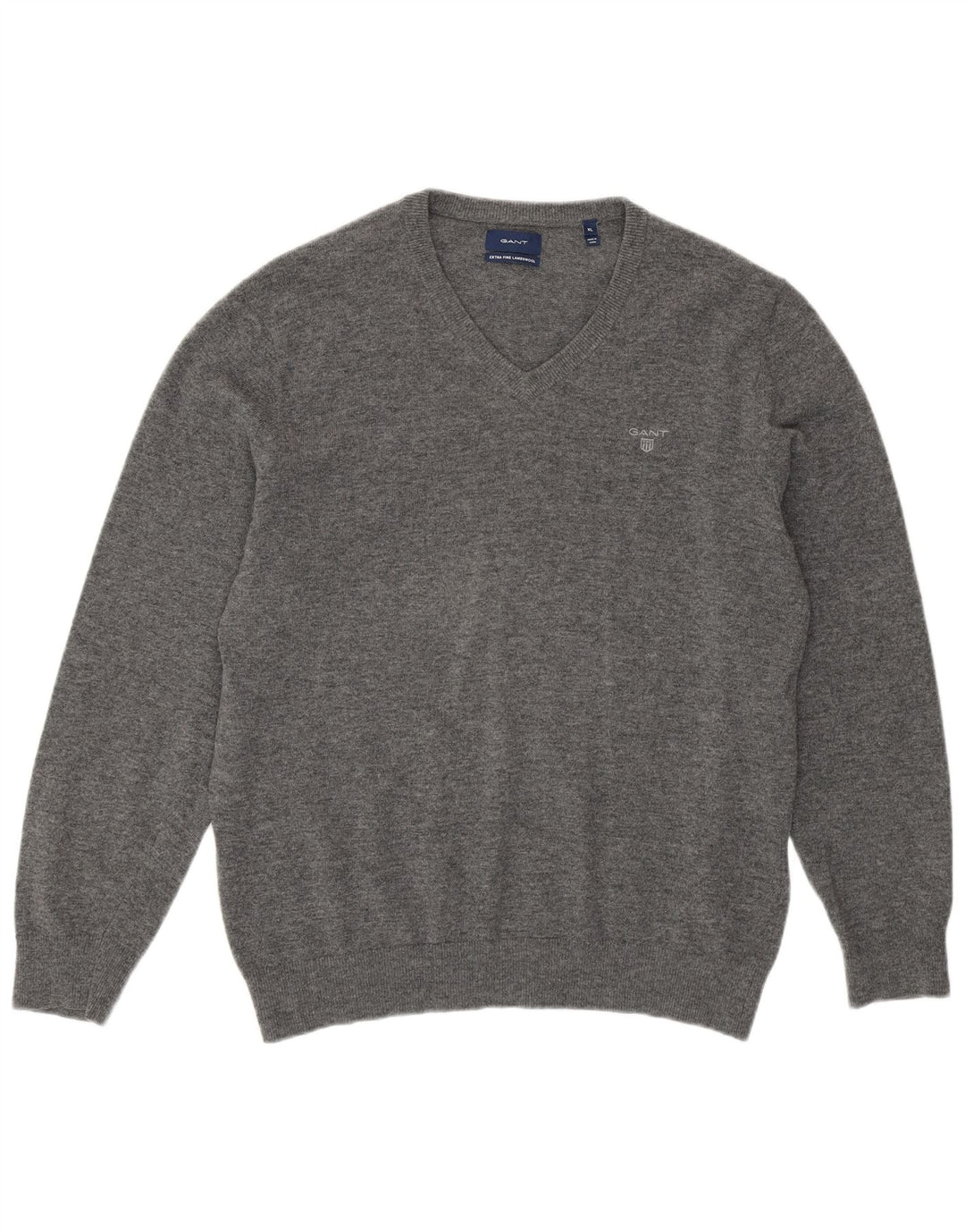 GANT Herren-Pullover mit V-Ausschnitt, XL, graue Lammwolle