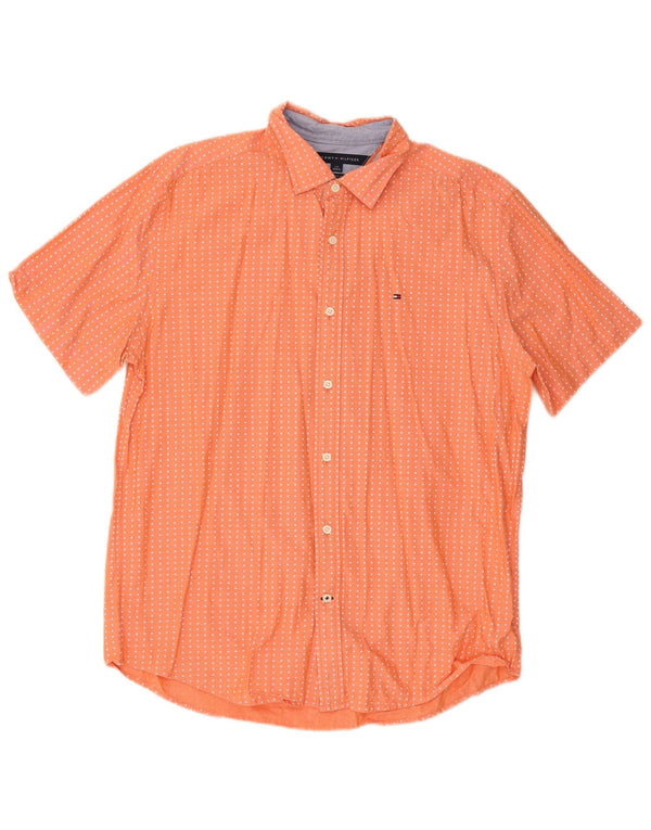 Tommy Hilfiger Herren Kurzarm-Hemd mit klassischer Passform, groß, orange gefleckt