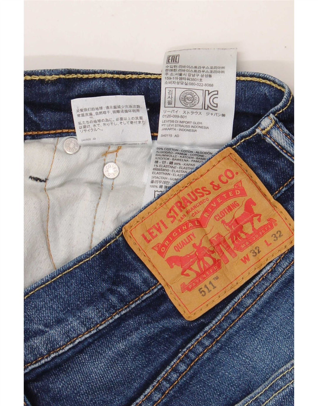 Levi's Herren 511 Slim Jeans W32 L28 Blaue Baumwolle