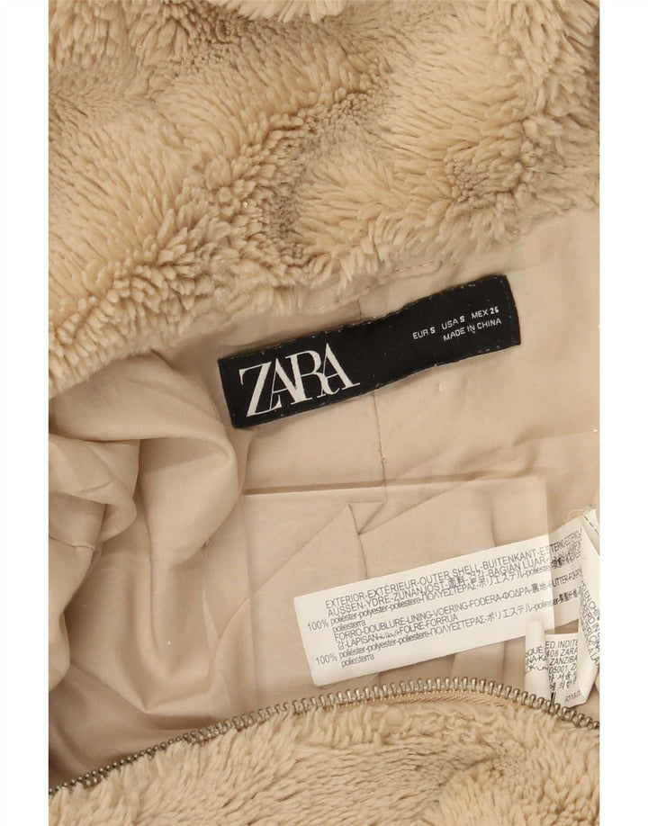 Zara Damen-Fleecejacke mit Teddybär-Kapuze, übergroß, Gr. 10, Größe S, Beige