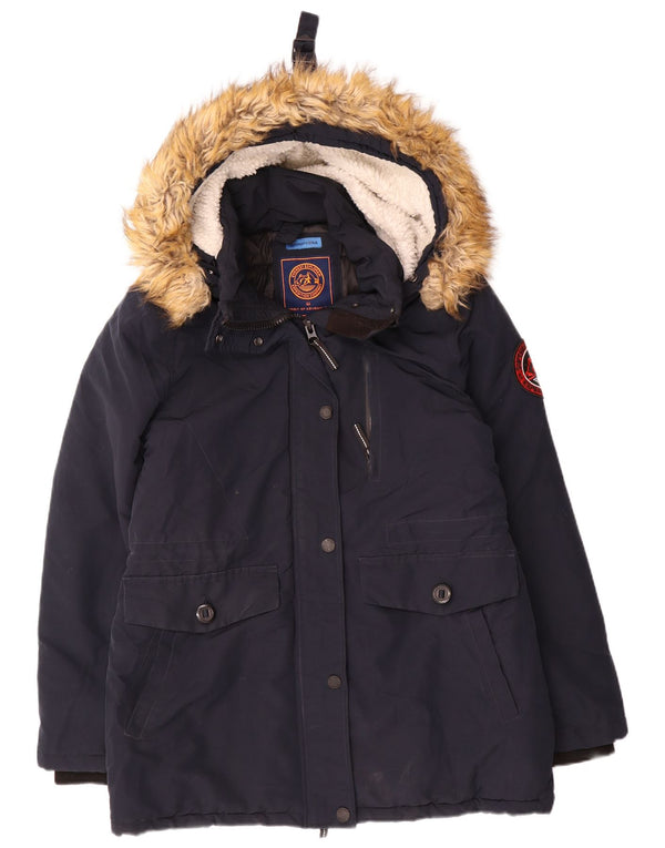 Superdry Damen gepolsterte Skijacke UK 12 Medium Marineblau Nylon