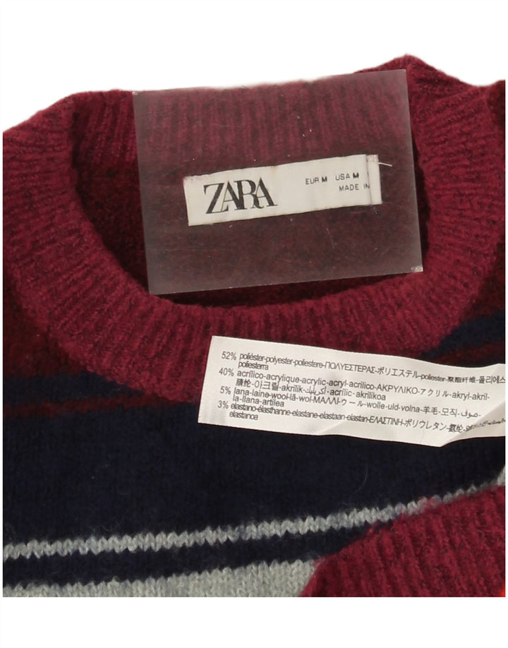 Zara Damen-Pullover mit Rundhalsausschnitt, Größe M, mehrfarbig, gestreift, UK 14