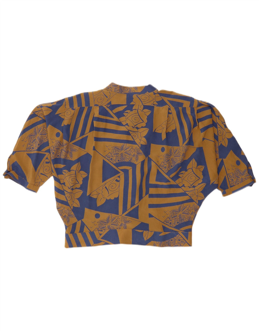 VINTAGE Damen Kurzarm-Hemdbluse IT 46 Große braune Blumenseide