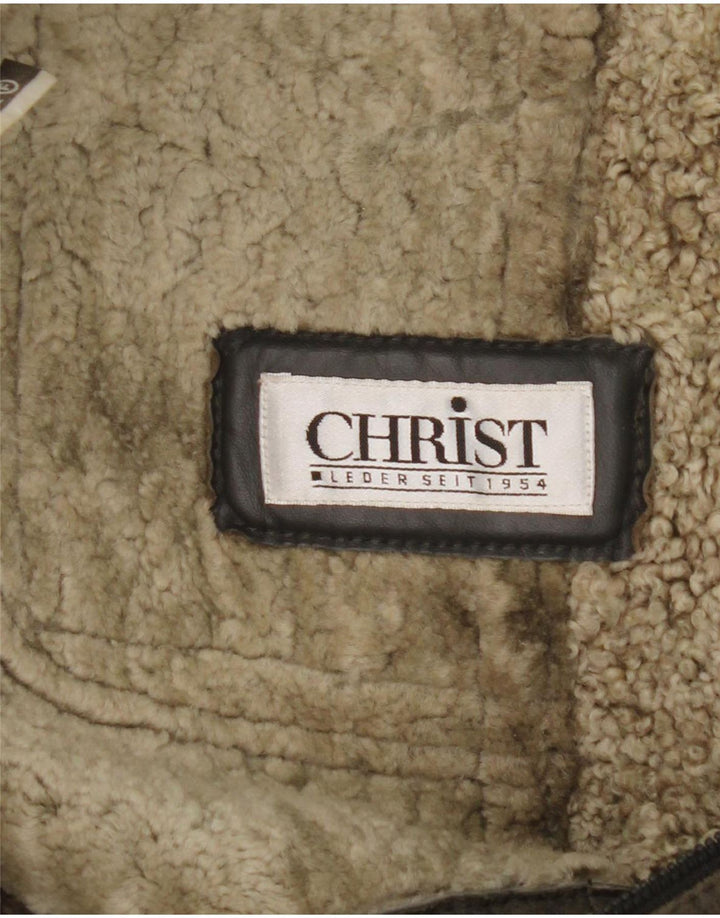 CHRIST Mens Shearling Jacket UK 38 Medium Green Leather Vintage Christ and Second-Hand Christ from Messina Hembry 