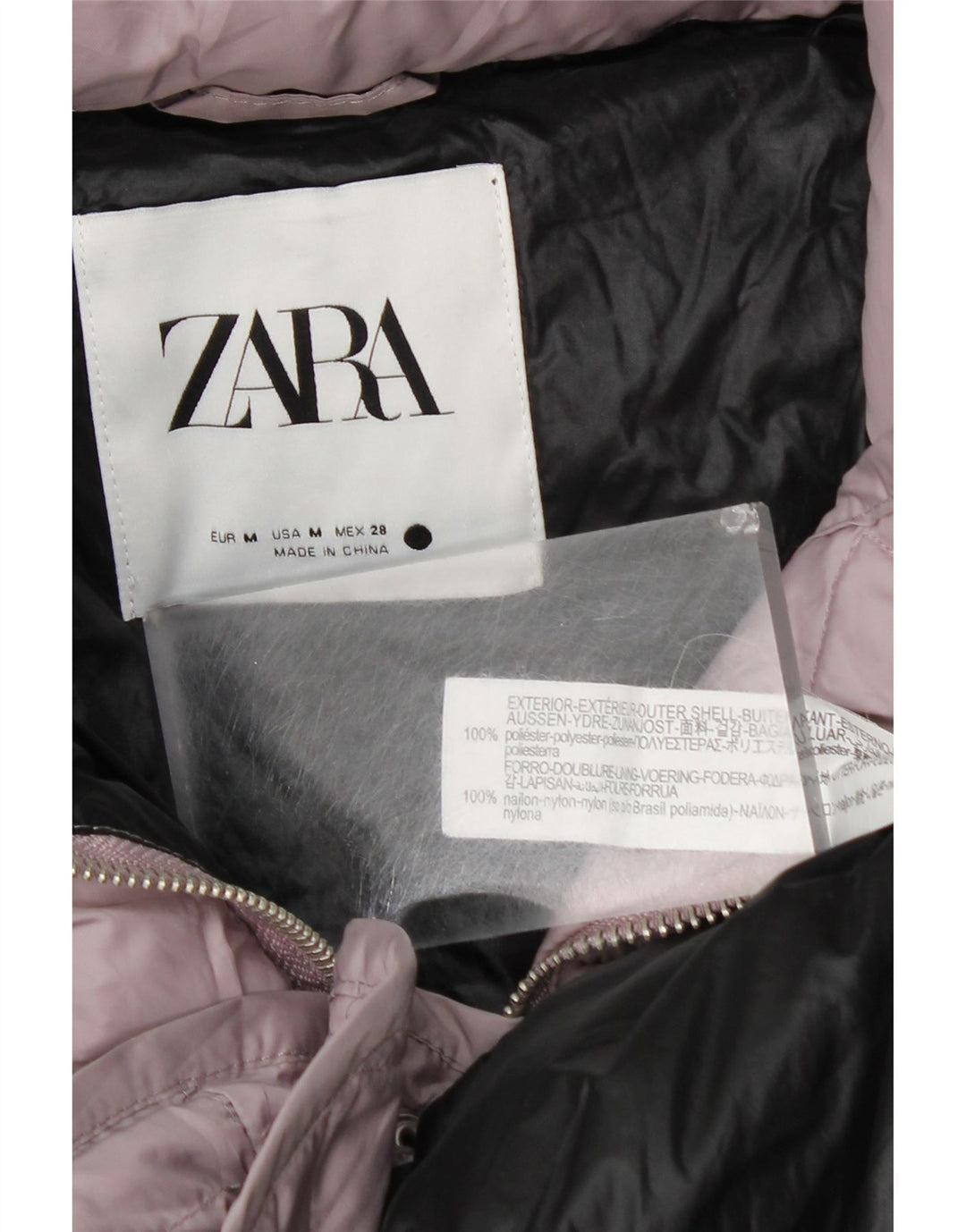 Zara Damen Wattierte Jacke UK 14 Mittelrosa Polyester