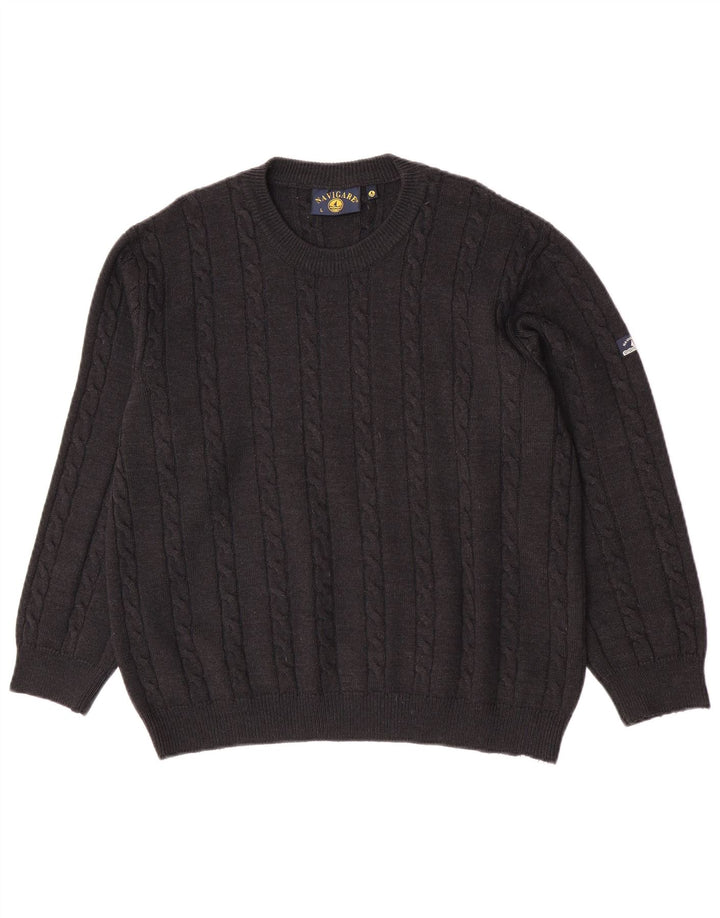 Navigare Herren-Pullover mit Rundhalsausschnitt, große graue Wolle