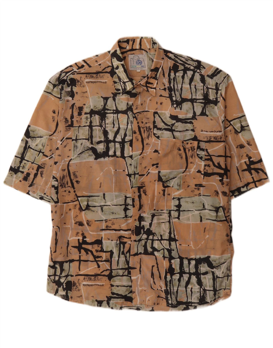 Vintage Herren-Kurzarmshirt mit abstraktem Muster, groß, mehrfarbig