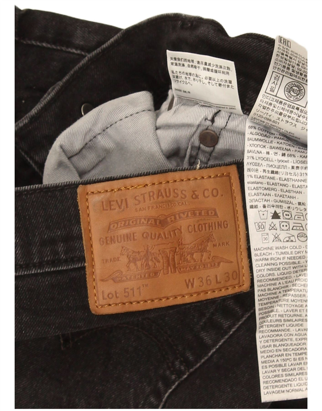 Levi's Herren 511 Slim Jeans W36 L30 schwarze Baumwolle