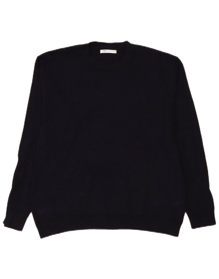 Zara Herren-Pullover mit Rundhalsausschnitt, mittlere marineblaue Viskose