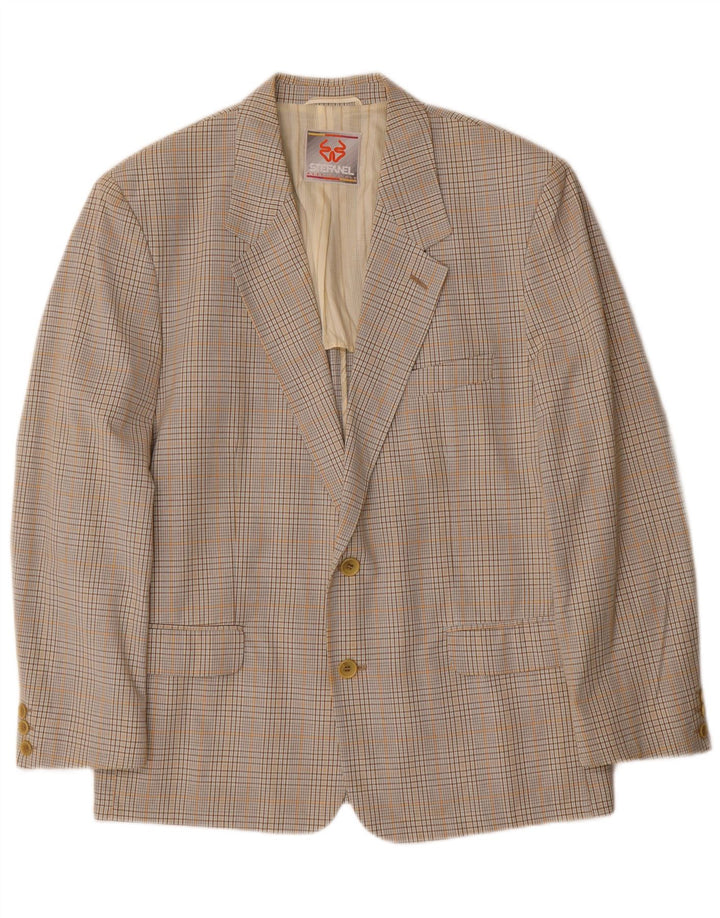 Stefanel Herren-Blazer mit 2 Knöpfen, IT 48, mittelbeige, karierte Baumwolle