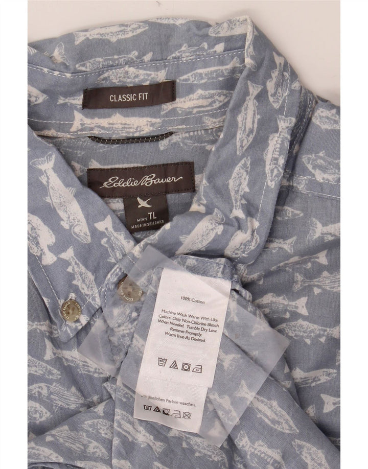 EDDIE BAUER Herren-Hemd mit abstraktem Muster und kurzen Ärmeln, groß, Blau