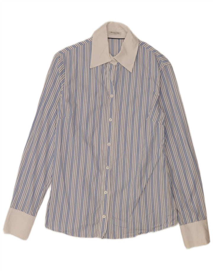 Massimo Dutti Damen-Formalhemd, EU 38, klein, blau gestreift, Baumwolle