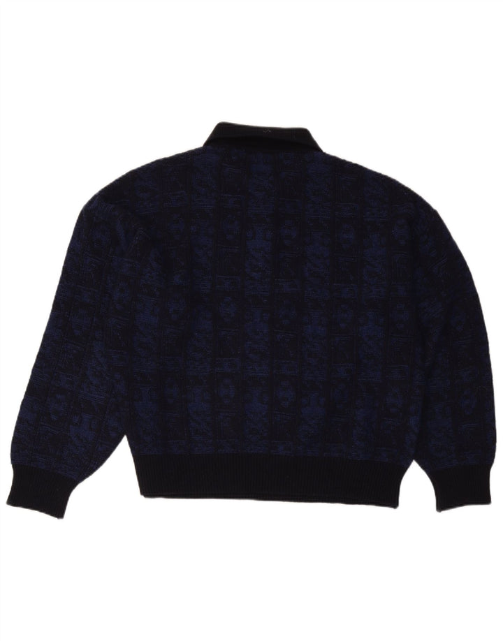 Aeffe Herren-Pullover mit Rollkragen, IT 50, mittelmarineblaue geometrische Wolle