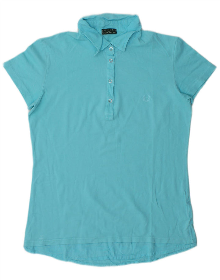 Fred Perry Damen Poloshirt UK 14 Große blaue Baumwolle