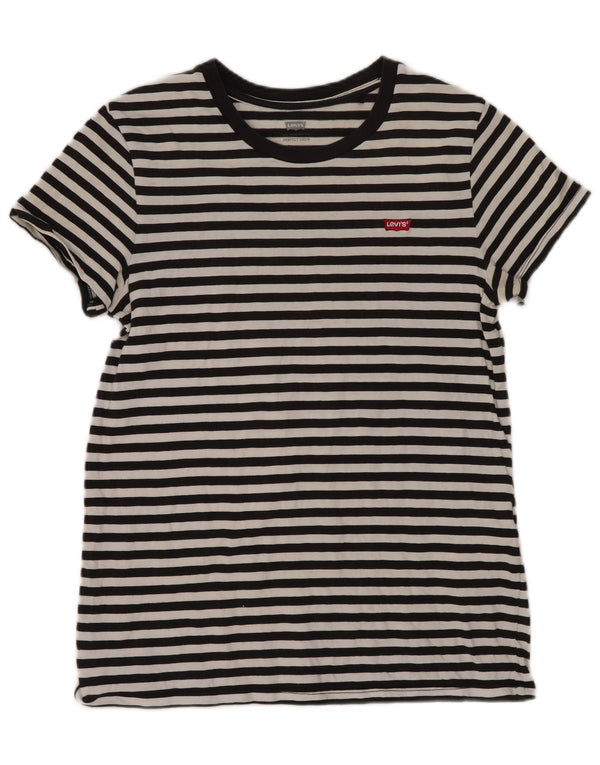 Levi's Damen T-Shirt Top UK 4 XS Schwarz gestreift aus Baumwolle