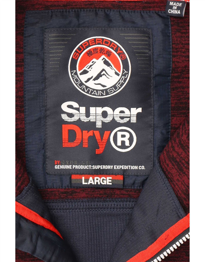 Superdry Herren-Kapuzenpullover mit Reißverschluss, groß, Burgunderrot, Farbblock-Polyester