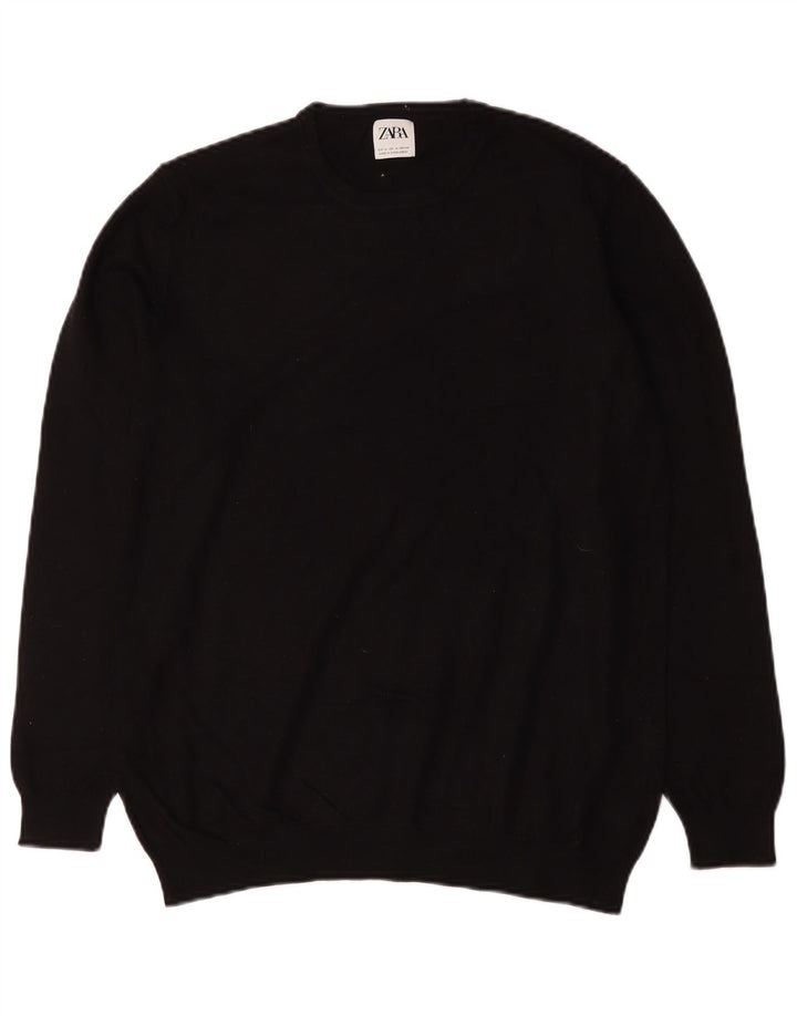 Zara Herren-Pullover mit Rundhalsausschnitt, mittlere schwarze Viskose