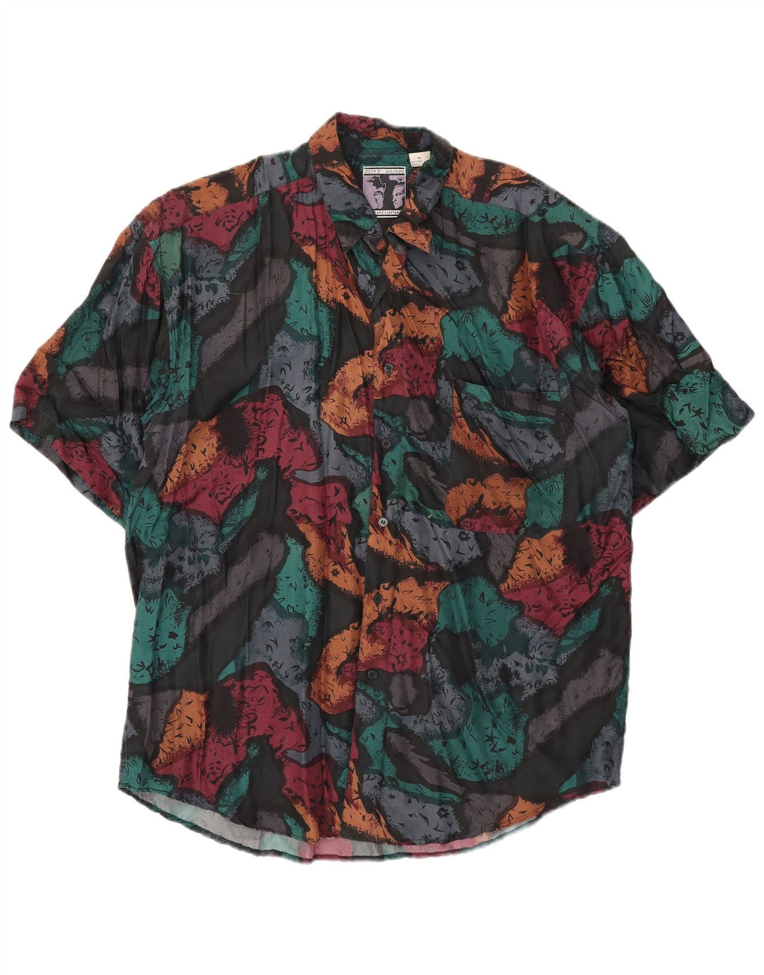 Vintage Herren-Kurzarmhemd mit abstraktem Muster, mittelmehrfarbige Seide