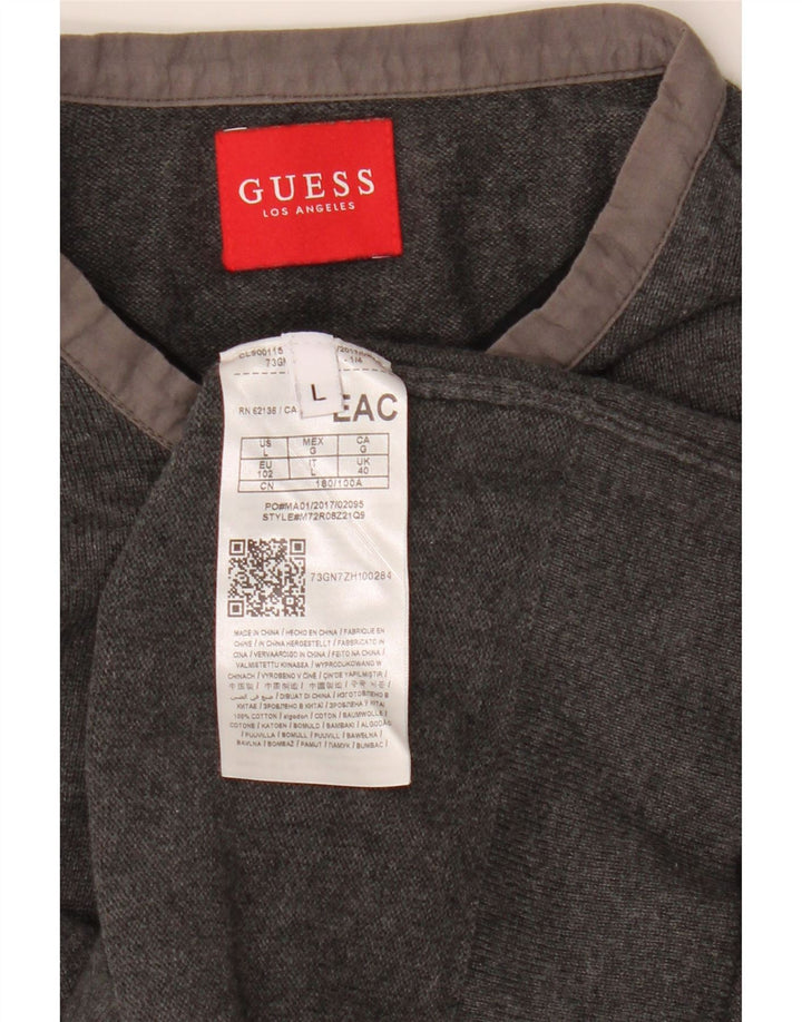 GUESS Herren-Pullover mit Rundhalsausschnitt, groß, graue Baumwolle