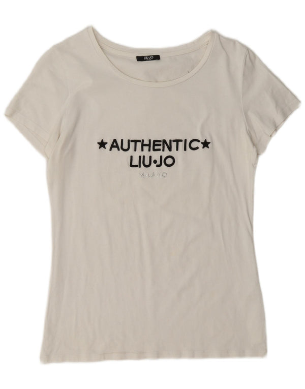 Liu Jo Damen Milano Graphic T-Shirt Top UK 14 Mittelweiße Baumwolle