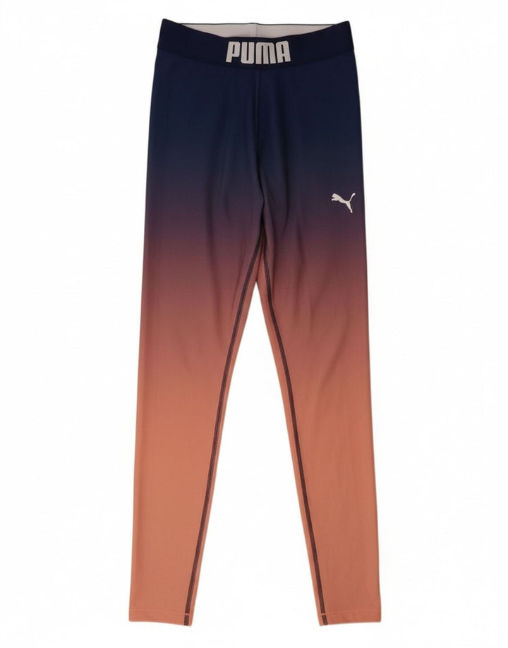 PUMA Womens Graphic Leggings UK 12 Medium  Navy Blue Tie Dye Polyester
