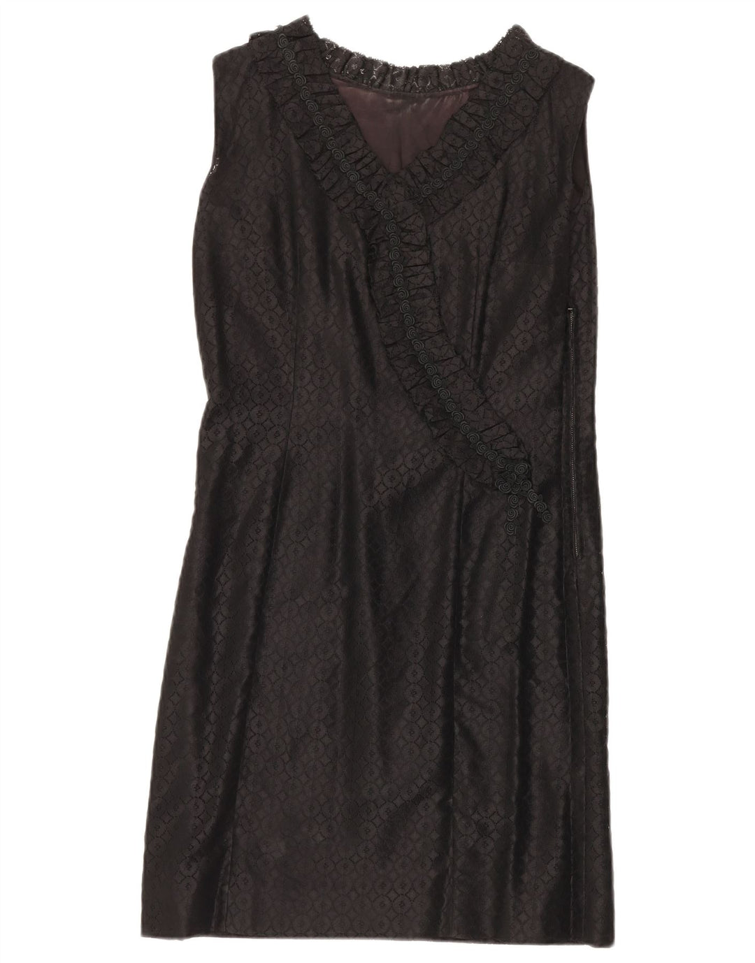 VINTAGE Damen Ärmelloses Spitzen-Etuikleid UK 12 Mittelschwarz geblümt