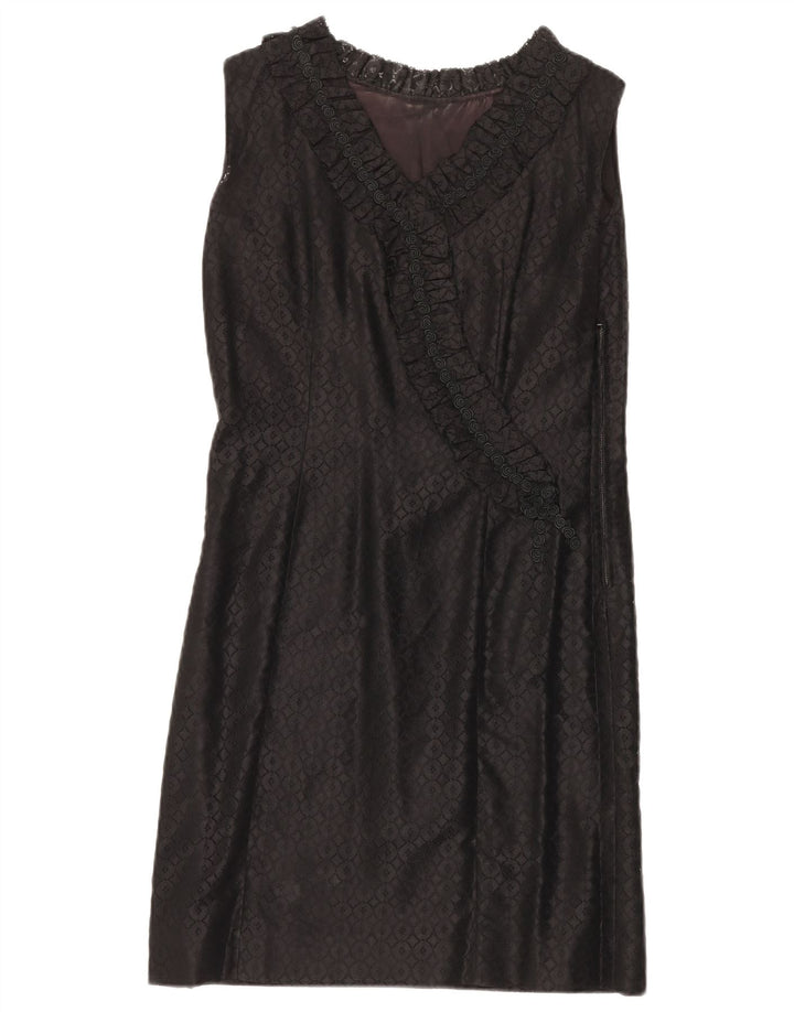 VINTAGE Damen Ärmelloses Spitzen-Etuikleid UK 12 Mittelschwarz geblümt