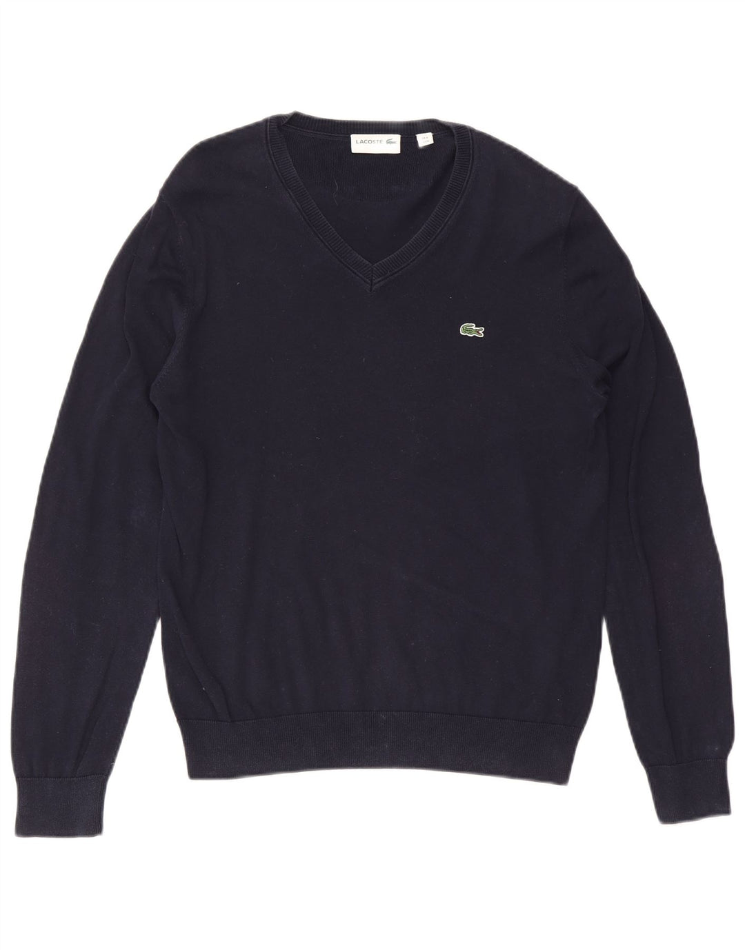 Lacoste Herren-Pullover mit V-Ausschnitt, Größe 4, mittelmarineblaue Baumwolle
