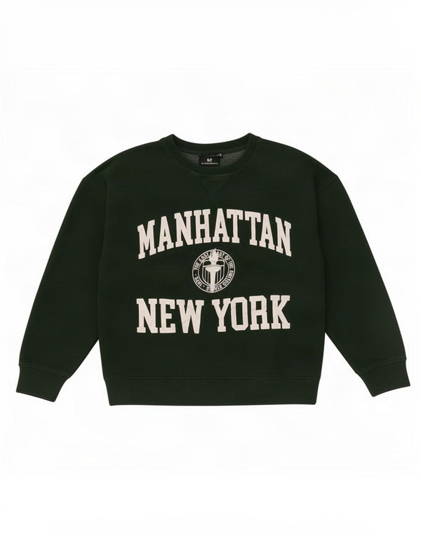 Zara Damen Crop Graphic Oversized Sweatshirt Pullover UK 10 Small Grün