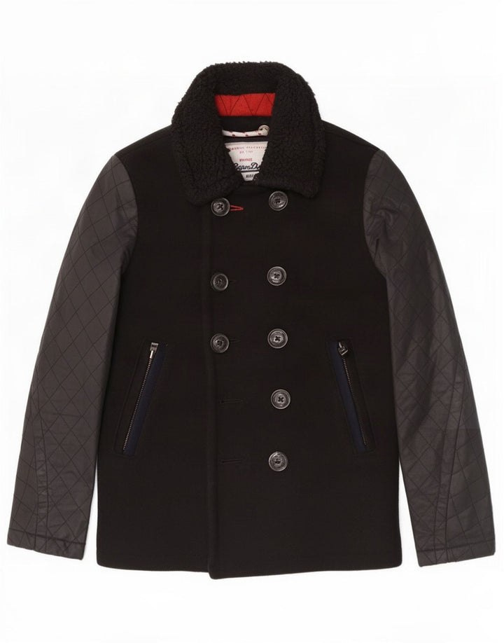 Superdry Herren Pea Coat Mittelschwarze Wolle